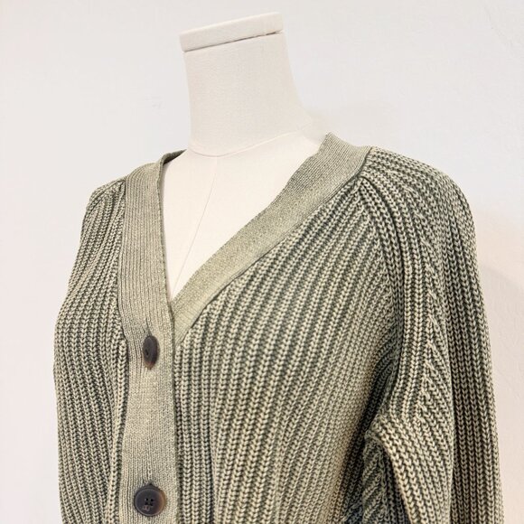 DR2 by Daniel Rainn Button Up Ribbed Knit Cardigan Sweater Top Boho Green Small - Picture 2 of 8